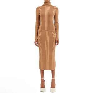 French Connection Mari Brown Side Slit Long Dressy Pencil Skirt